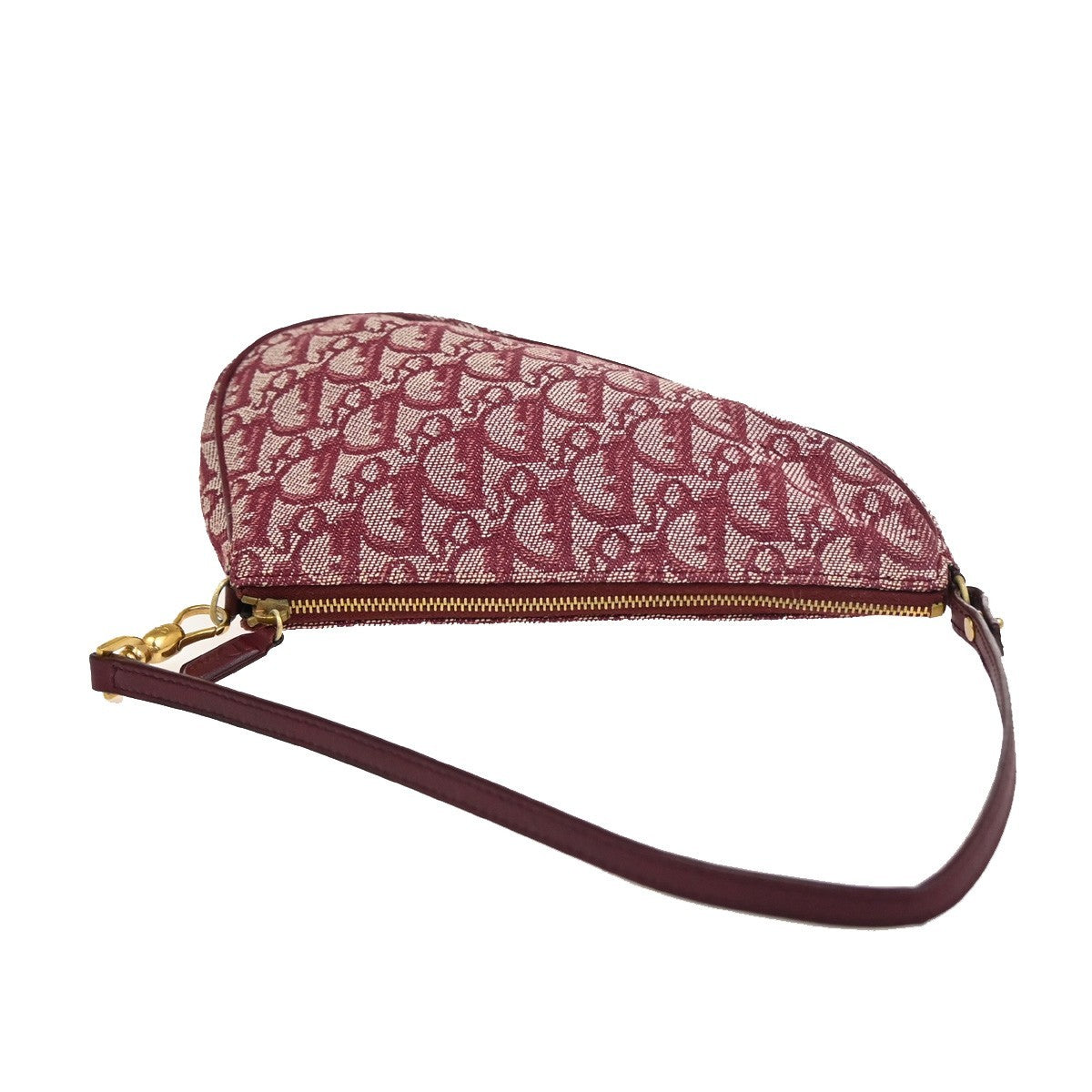 CHRISTIAN DIOR Trotter Pattern Saddle Shoulder Bag Canvas Leather Red 93ZA152