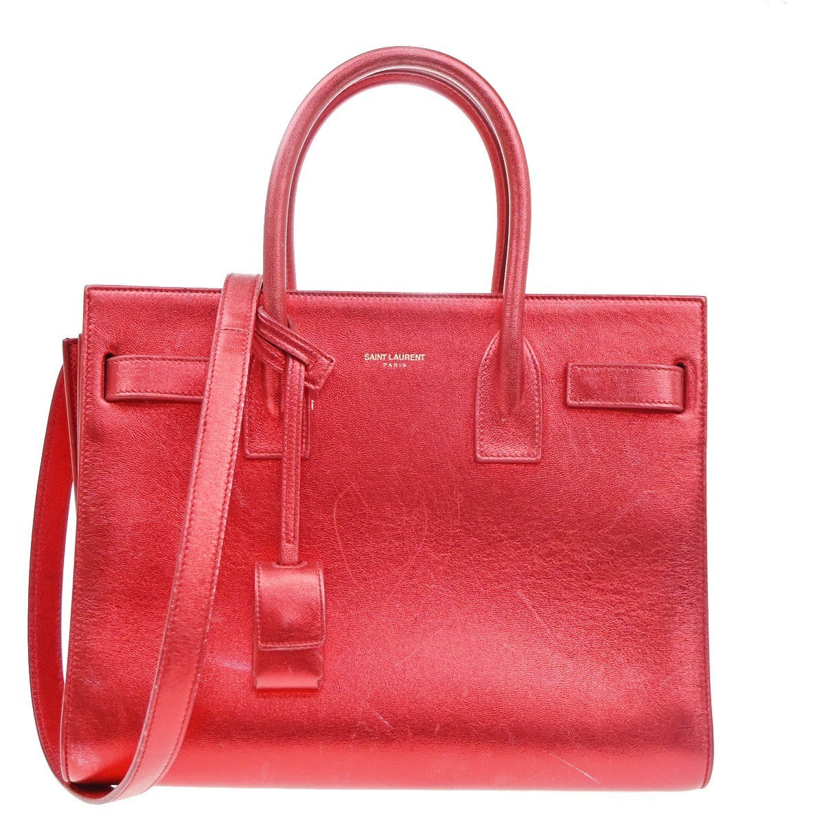 SAINT LAURENT Sac de Jour 2Way Shoulder Handbag Leather Red GHW Italy 97TA704