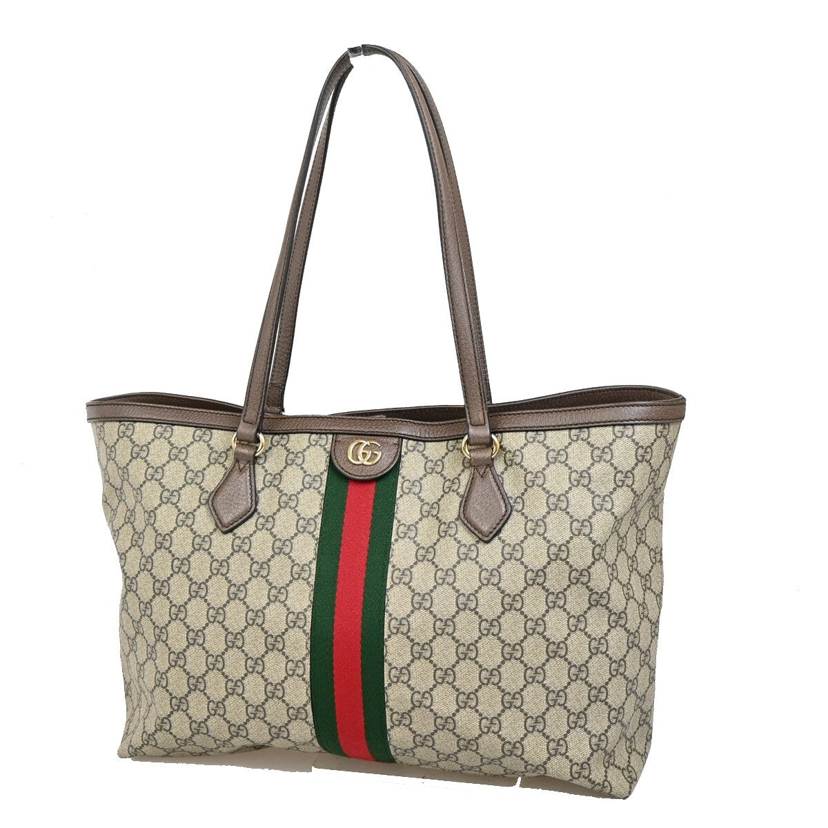 GUCCI Logo GG Pattern Ophidia Shoulder Tote Bag Supreme Leather Brown 42EE266