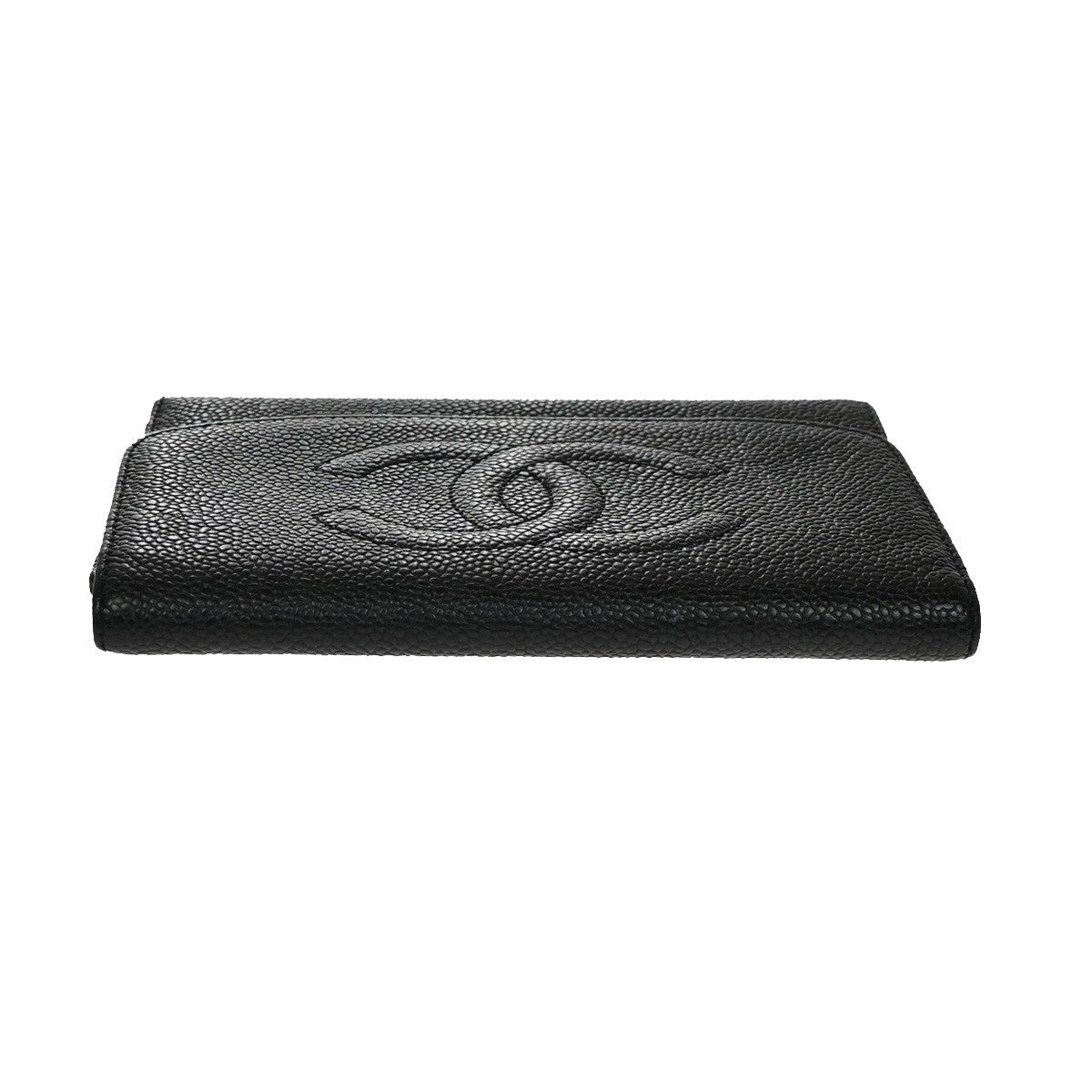 CHANEL CC Trifold Compact Wallet Grained Calfskin Leather Black Vintage 79RF500