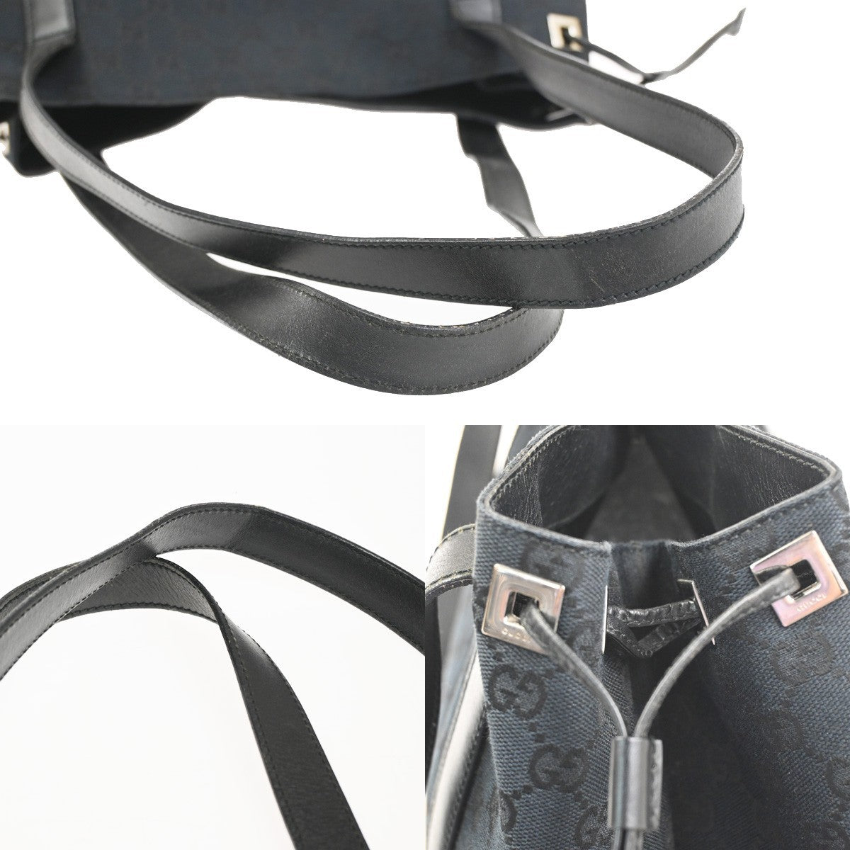 GUCCI Logo GG Pattern Shoulder Tote Bag Canvas Leather Black SHW Italy 80KD022