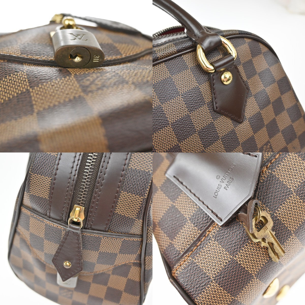LOUIS VUITTON Logo Duomo Hand Bag Damier Ebene Leather Brown N60008 22YJ097