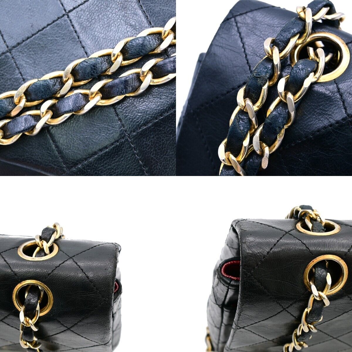 CHANEL Matelasse 25 Double Flap Chain Shoulder Bag Leather BK Vintage 377RJ823