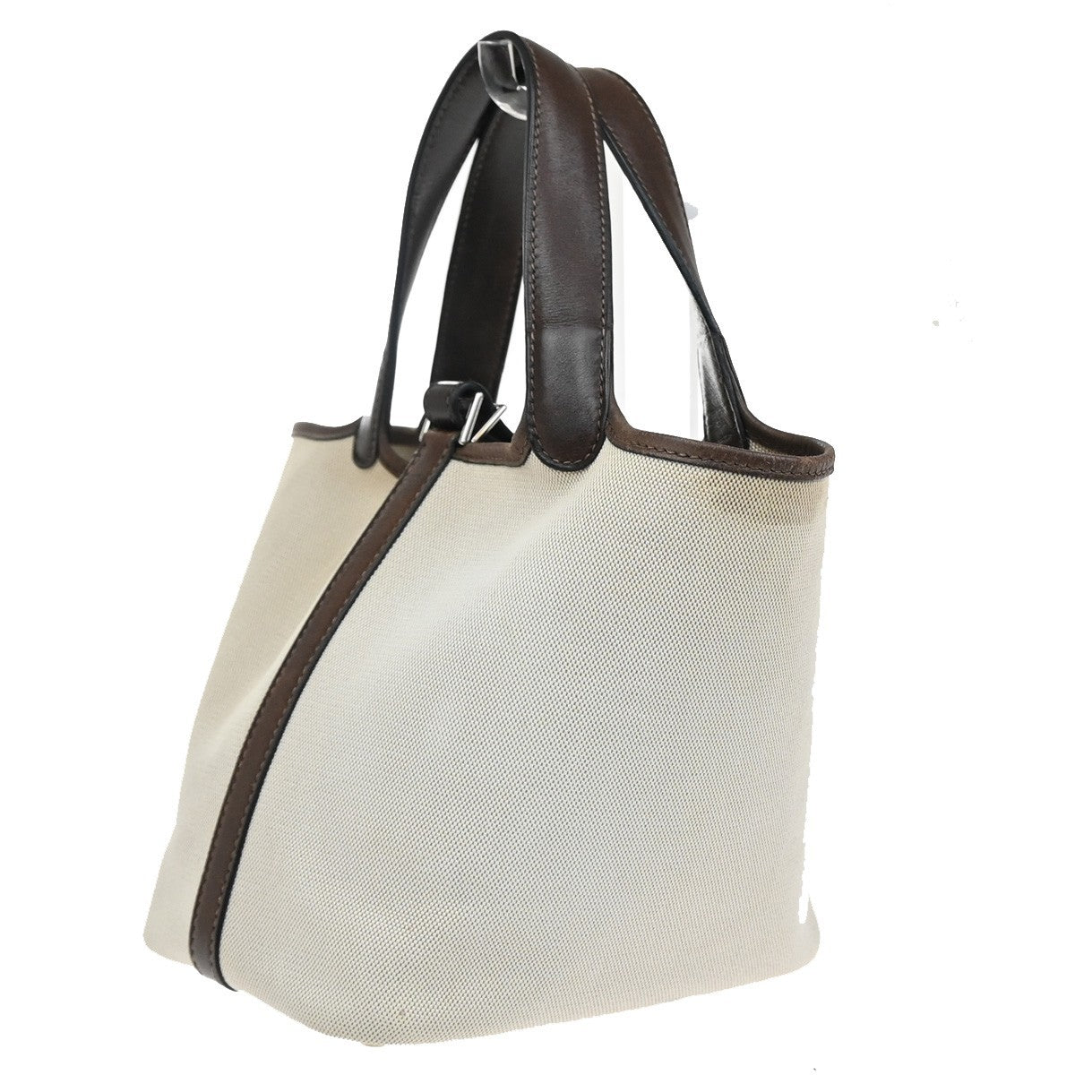 HERMES Logo Picotin 14 PM Hand Tote Bag Toile H Leather Brown SHW 689RL244