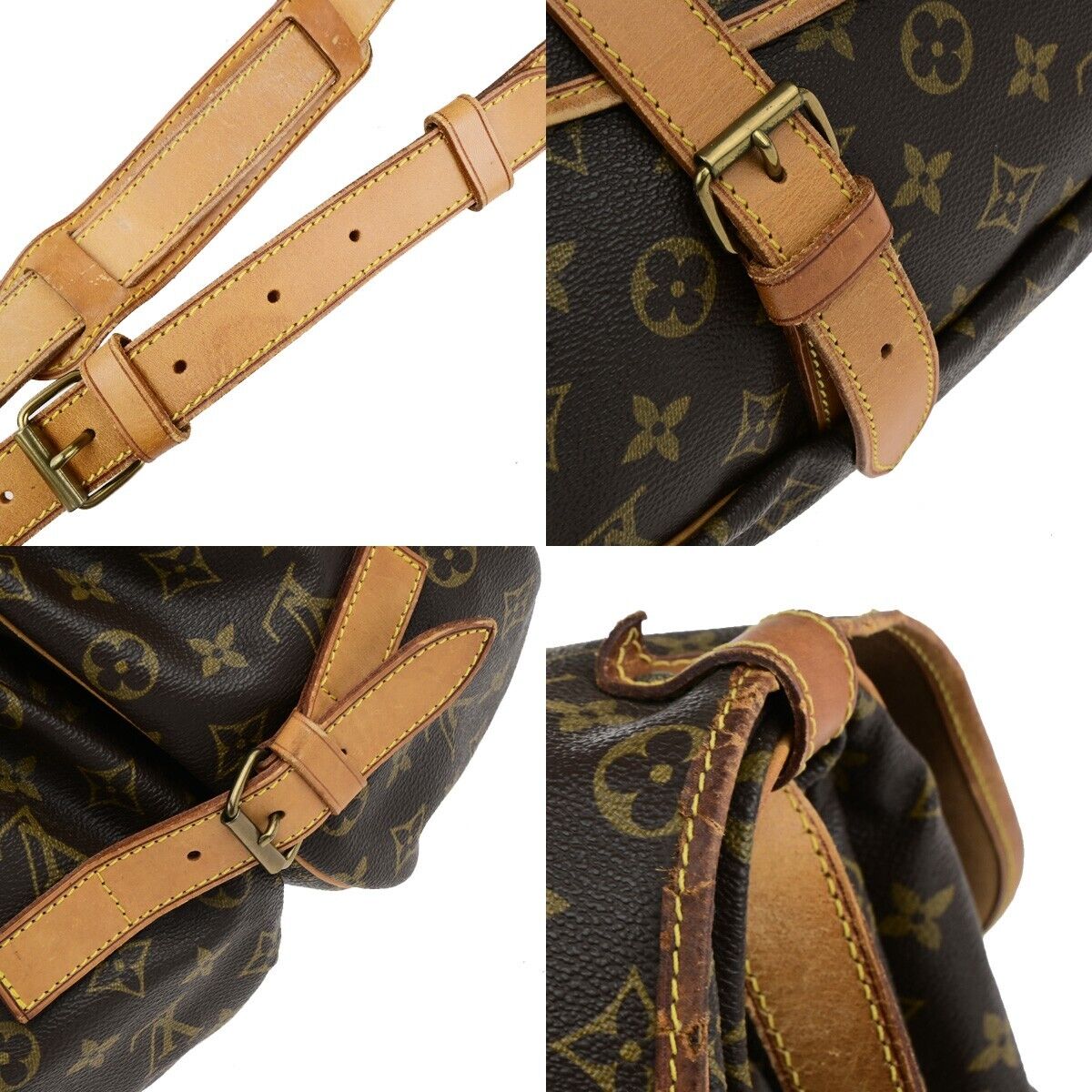 LOUIS VUITTON Logo Saumur 43 Shoulder Bag Monogram Leather Brown M42252 31ED337