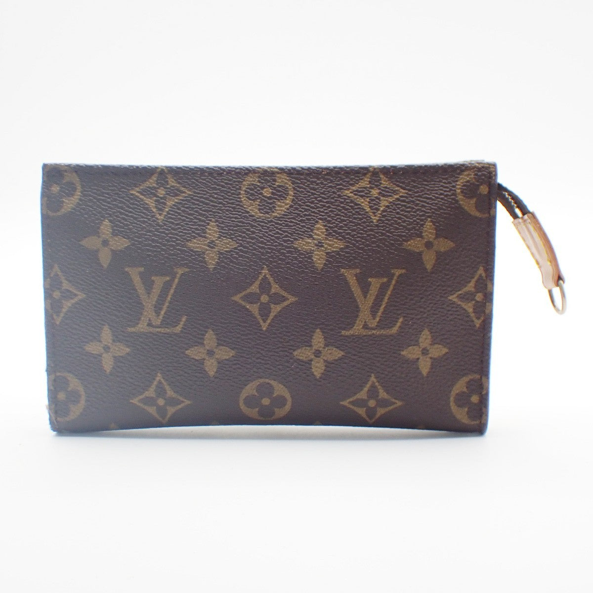LOUIS VUITTON LV Logo Bucket PM Pouch Bag Monogram Leather Brown Gold 05KC808