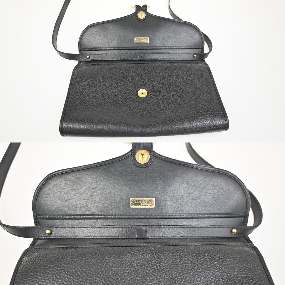 CHRISTIAN DIOR Logo 2Way Shoulder Clutch Bag Leather Black GHW  France 31YH907