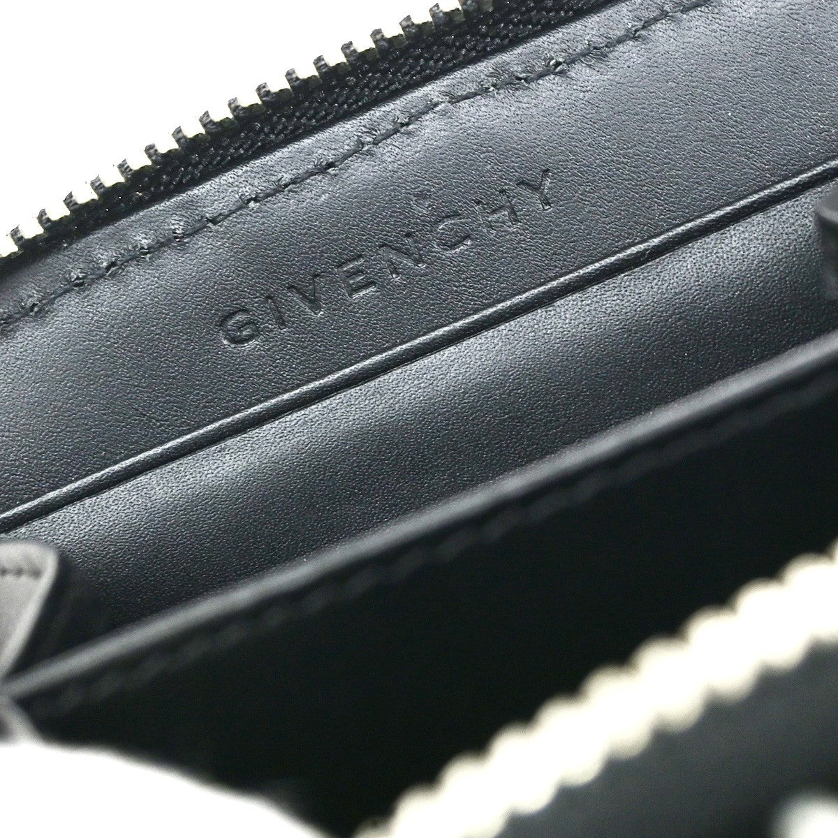 GIVENCHY Logo Zipper Compact Wallet Purse Leather Black SHW 04YJ252