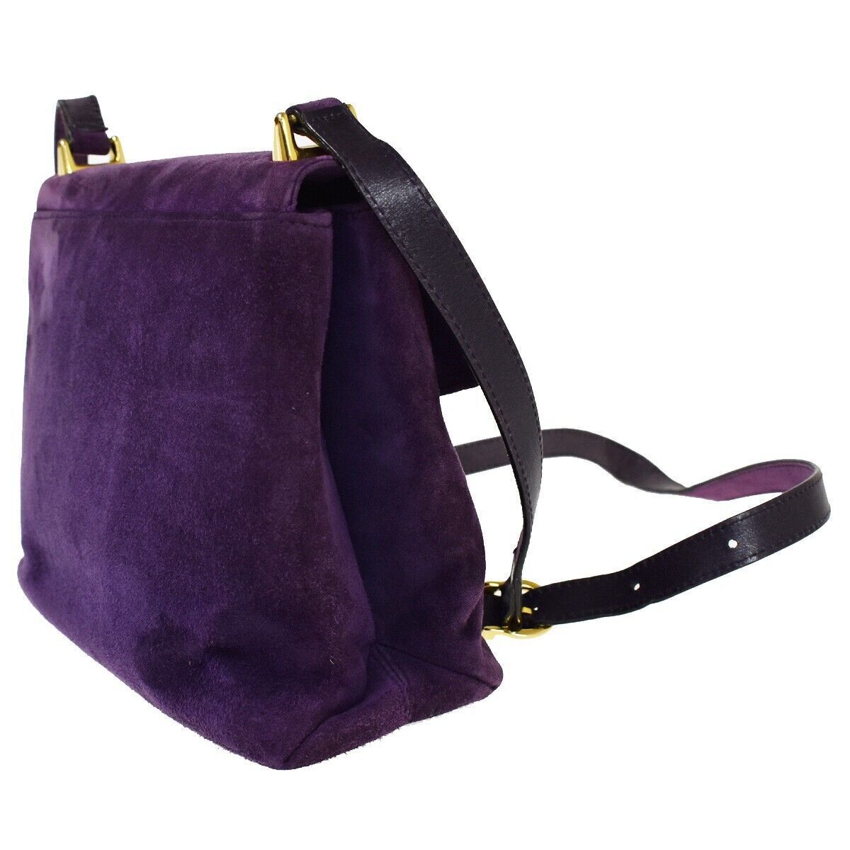 SALVATORE FERRAGAMO Gancini Shoulder Bag Suede Leather Purple Gold Italy 66YC022