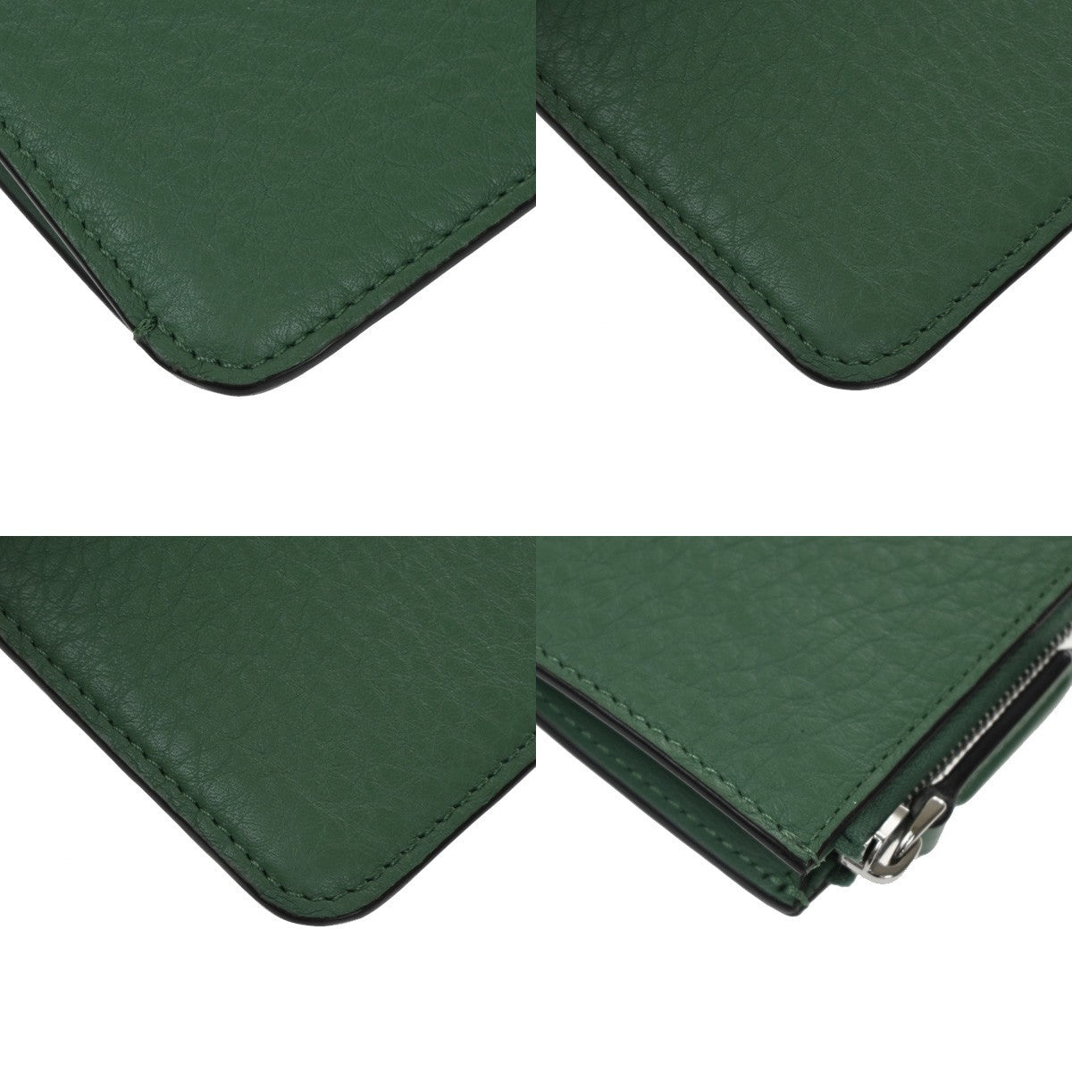 FENDI Logo Card Coin Case Compact Wallet Leather Green SHW Italy 38RL576