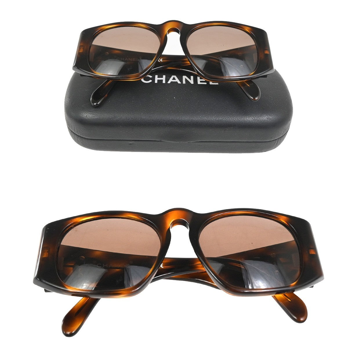 CHANEL CC Logo Sunglasses Eye Wear Plastic Brown GHW 01451 63RL897