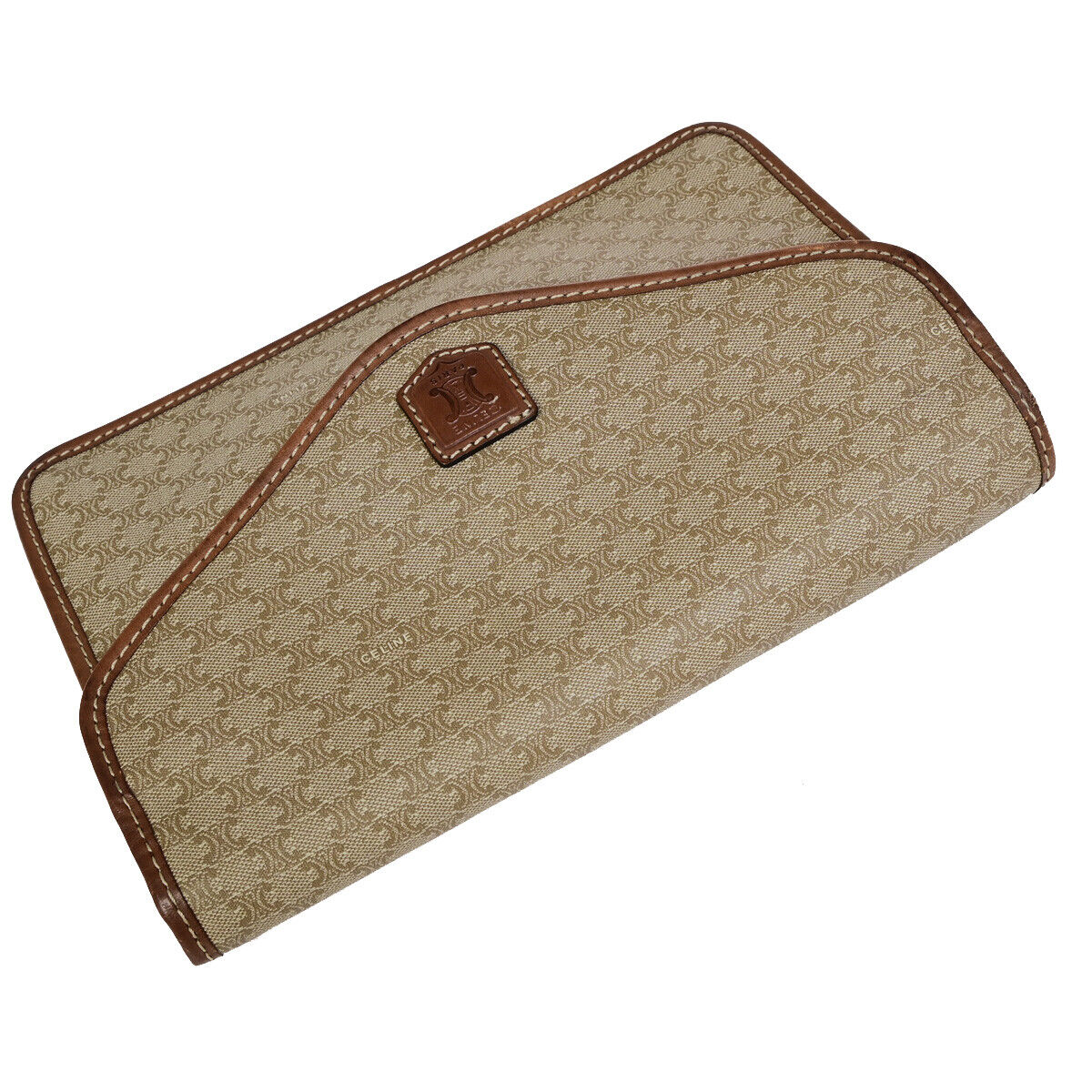 CELINE Logo Macadam Pattern Clutch Hand Bag PVC Leather Beige Brown GHW 01YF603