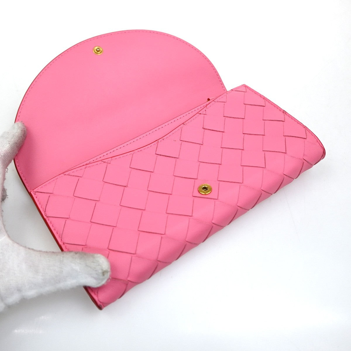 BOTTEGA VENETA Intrecciato Bicolor Bifold Long Wallet Leather Pink Red 37RF975