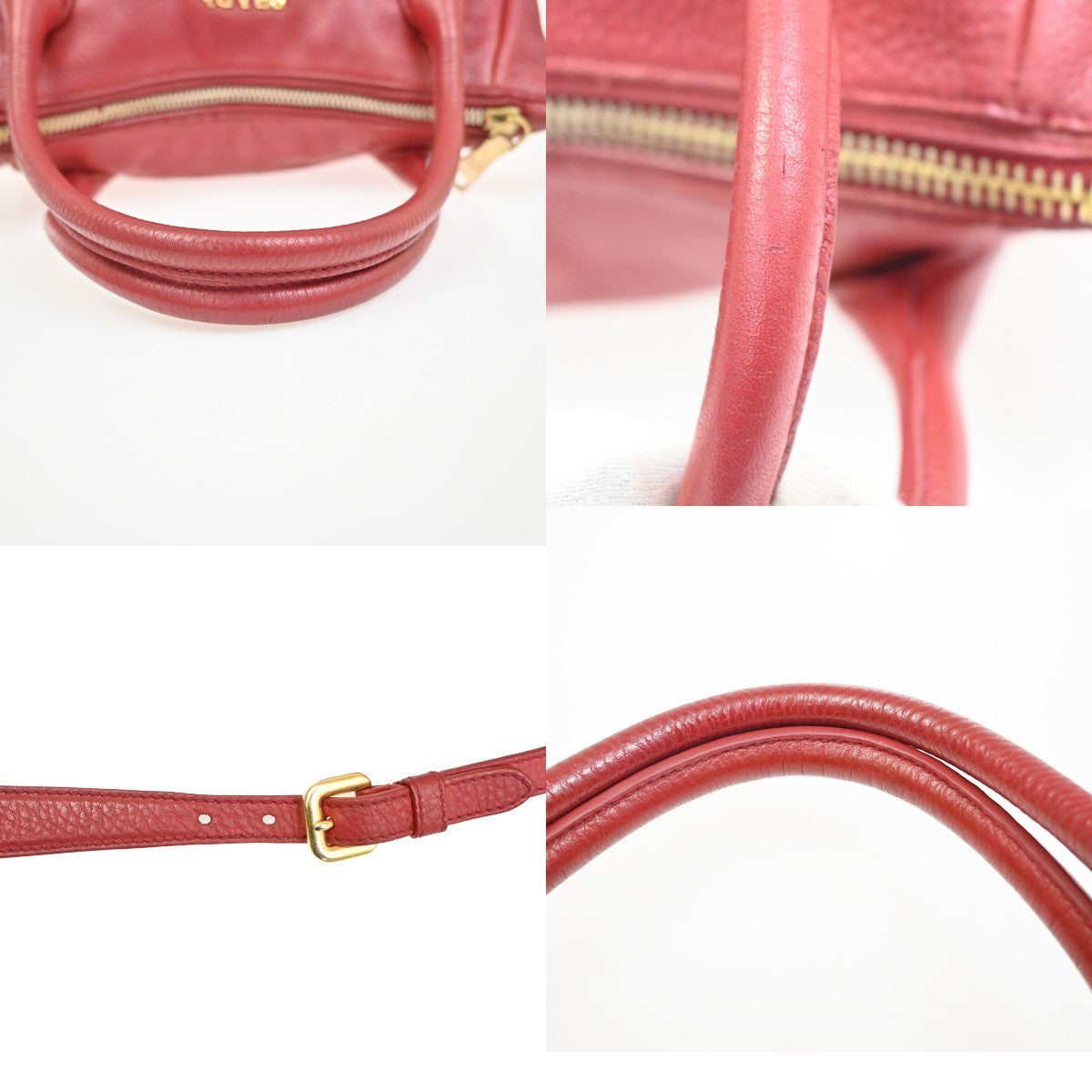 PRADA Logo 2way Crossbody Shoulder Hand Bag Embossing Leather Red GHW 84MA284