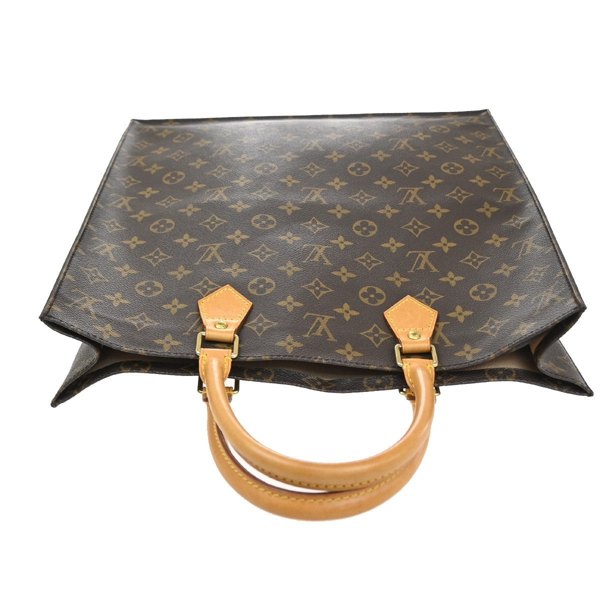 LOUIS VUITTON Logo Sac Plat Hand Tote Bag Monogram Leather Brown M51140 13SA100