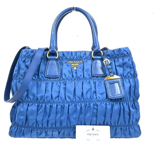 PRADA Tessuto 2way Shoulder Hand Gathered bag Bag Nylon Leather Blue GHW 76TA613