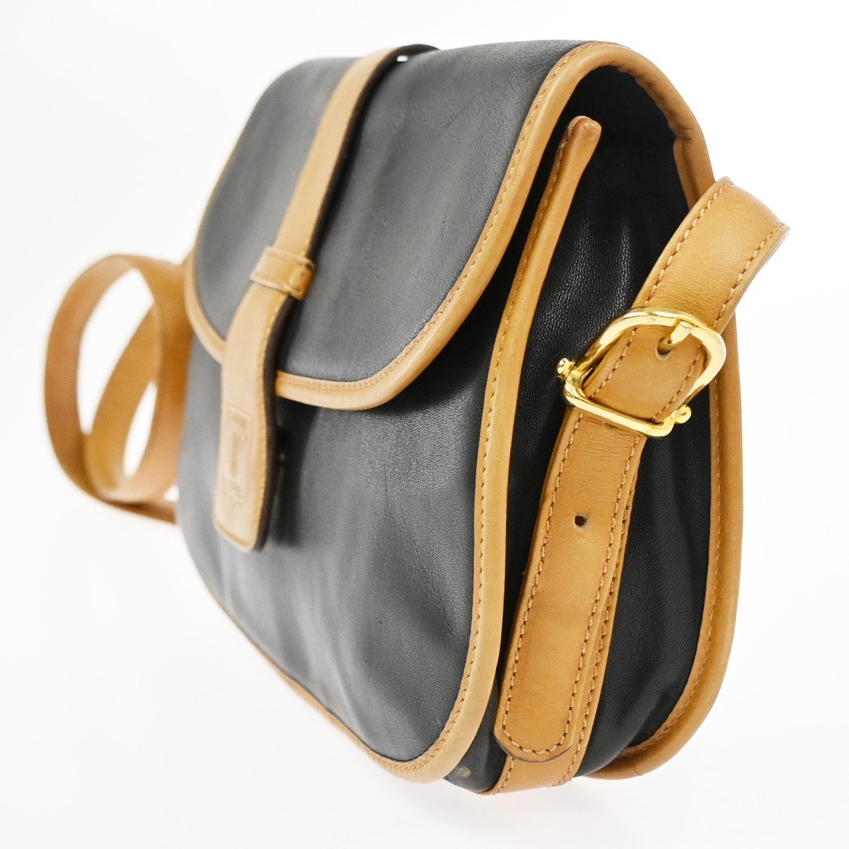 CELINE Logo Crossbody Shoulder Bag Leather Black Brown GHW Italy  66TA664