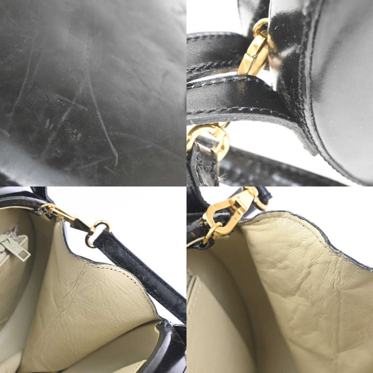 LOEWE Anagram Round 2Way Top Handle Shoulder Bag Calfskin Leather Black 65CA573