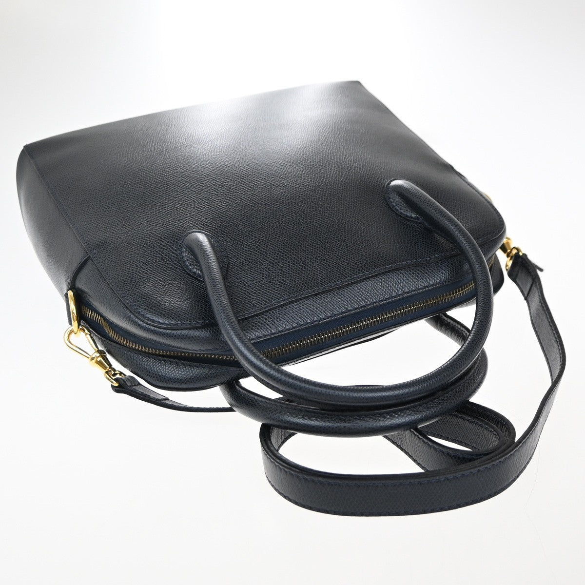 CELINE Logo 2way Shoulder Hand Bag Leather Blue Italy 76RF735