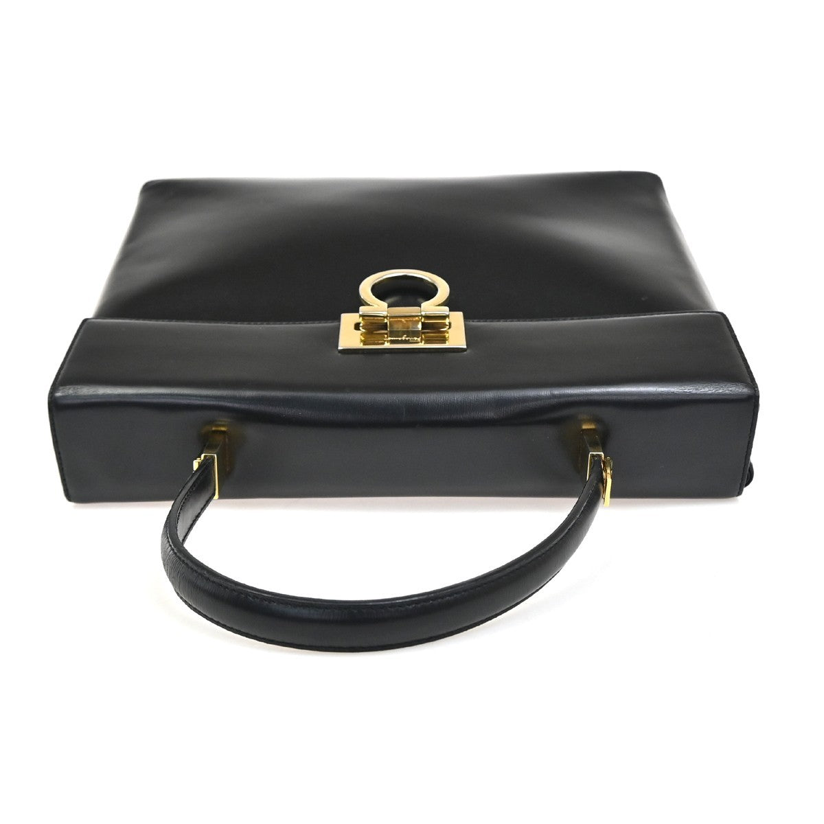 SALVATORE FERRAGAMO Logo Gancini Hand Bag Leather Black GHW Italy 62ZA115