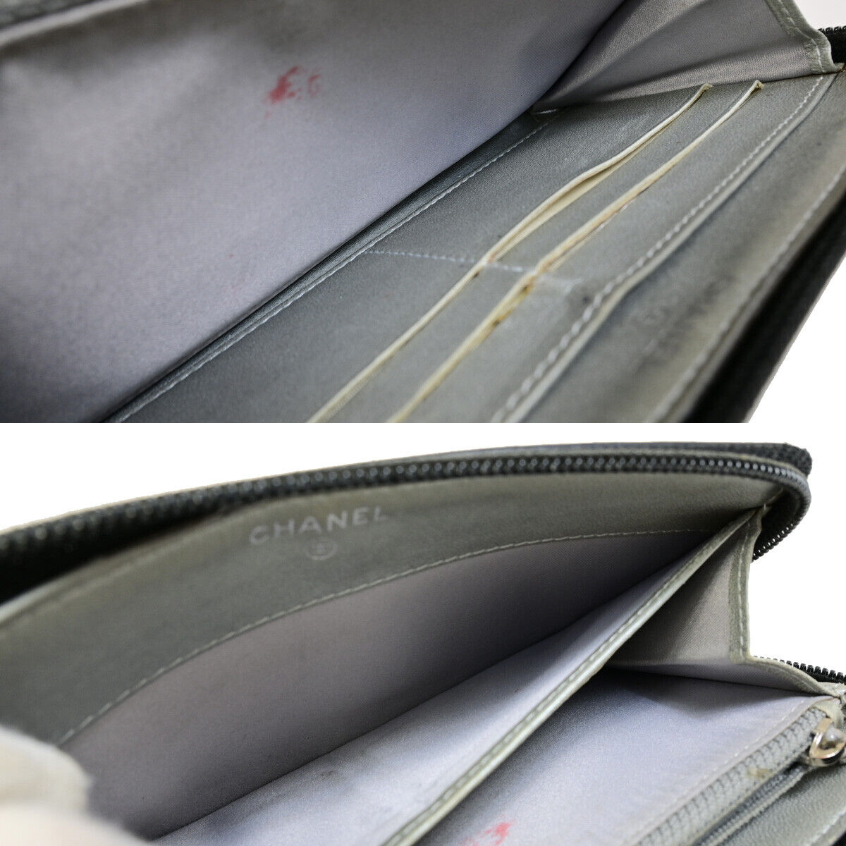CHANEL CC Logo Camellia Pattern Zip Around Long Wallet Leather Black 30EB556
