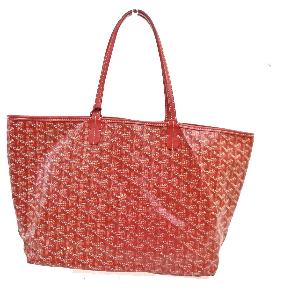 GOYARD Saint Louis PM stripe initial Tote Bag Pouch Red Canvas Leather 620RL919