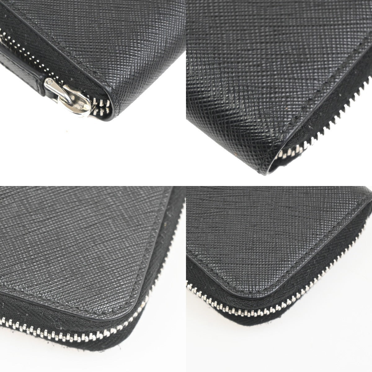 PRADA Saffiano Zip Around Compact Wallet Coin Case Leather BK SHW Italy 33YJ019