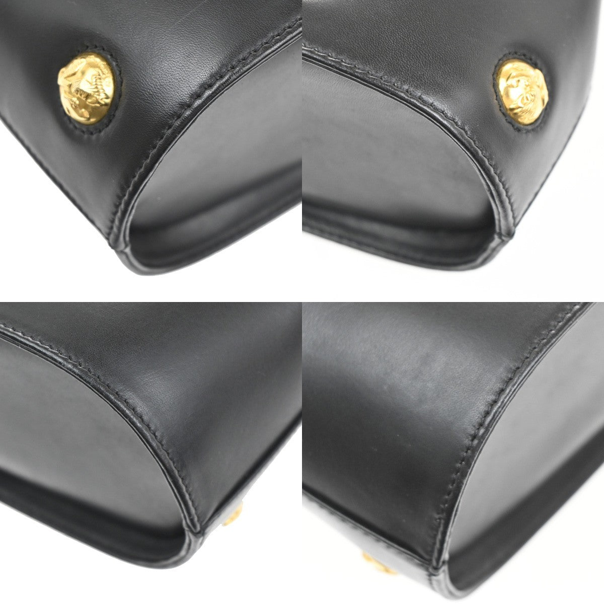 SALVATORE FERRAGAMO Logo Studded Top Handle Bag Leather Black Italy 36RL722