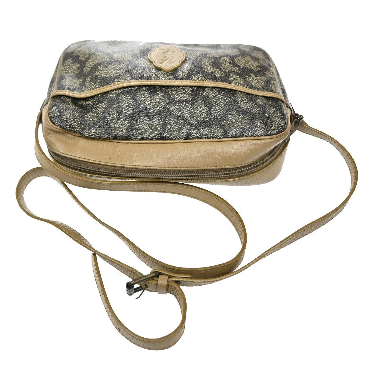 YVES SAINT LAURENT YSL Giraffe Pattern Shoulder Bag PVC Leather Beige 02MA082