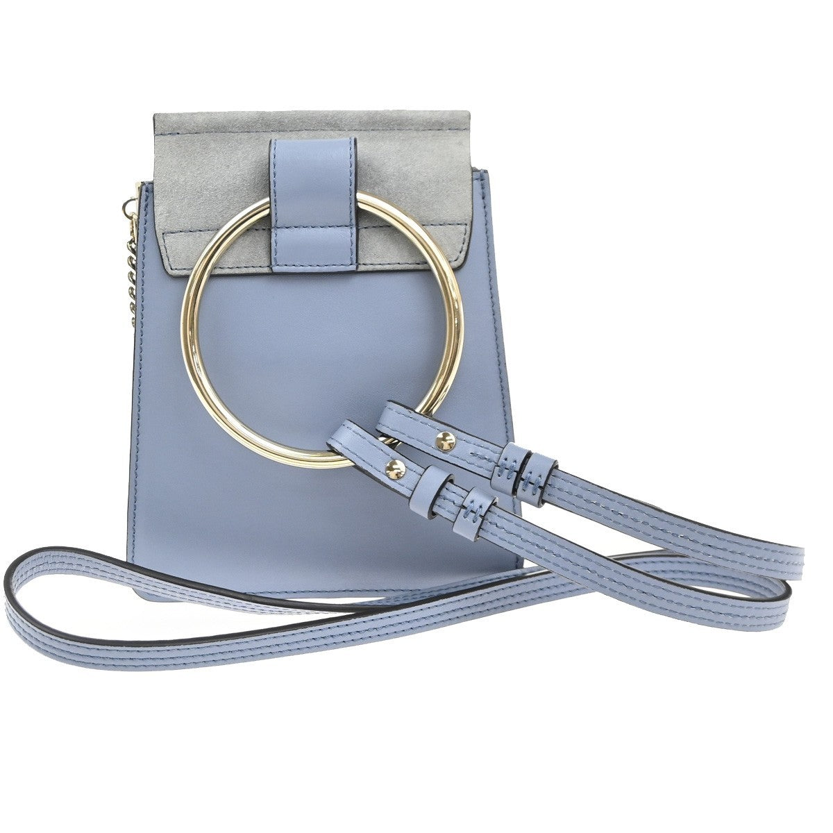 CHLOE Logo Faye Mini Crossbody Shoulder Bag Suede Leather Blue Spain GHW 38CA695