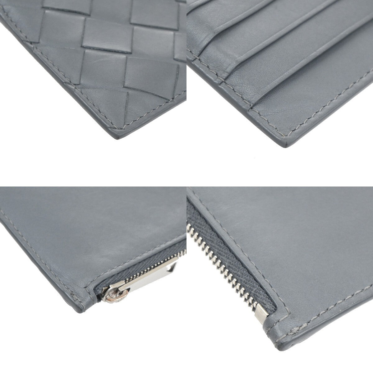 BOTTEGA VENETA Logo Intrecciato Card Coin Case Wallet Leather Gray SHW 61EF012