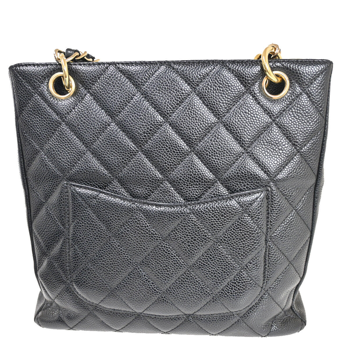 CHANEL CC Logo PST Chain Shoulder Bag Caviar Skin Leather Black GHW 304RJ587
