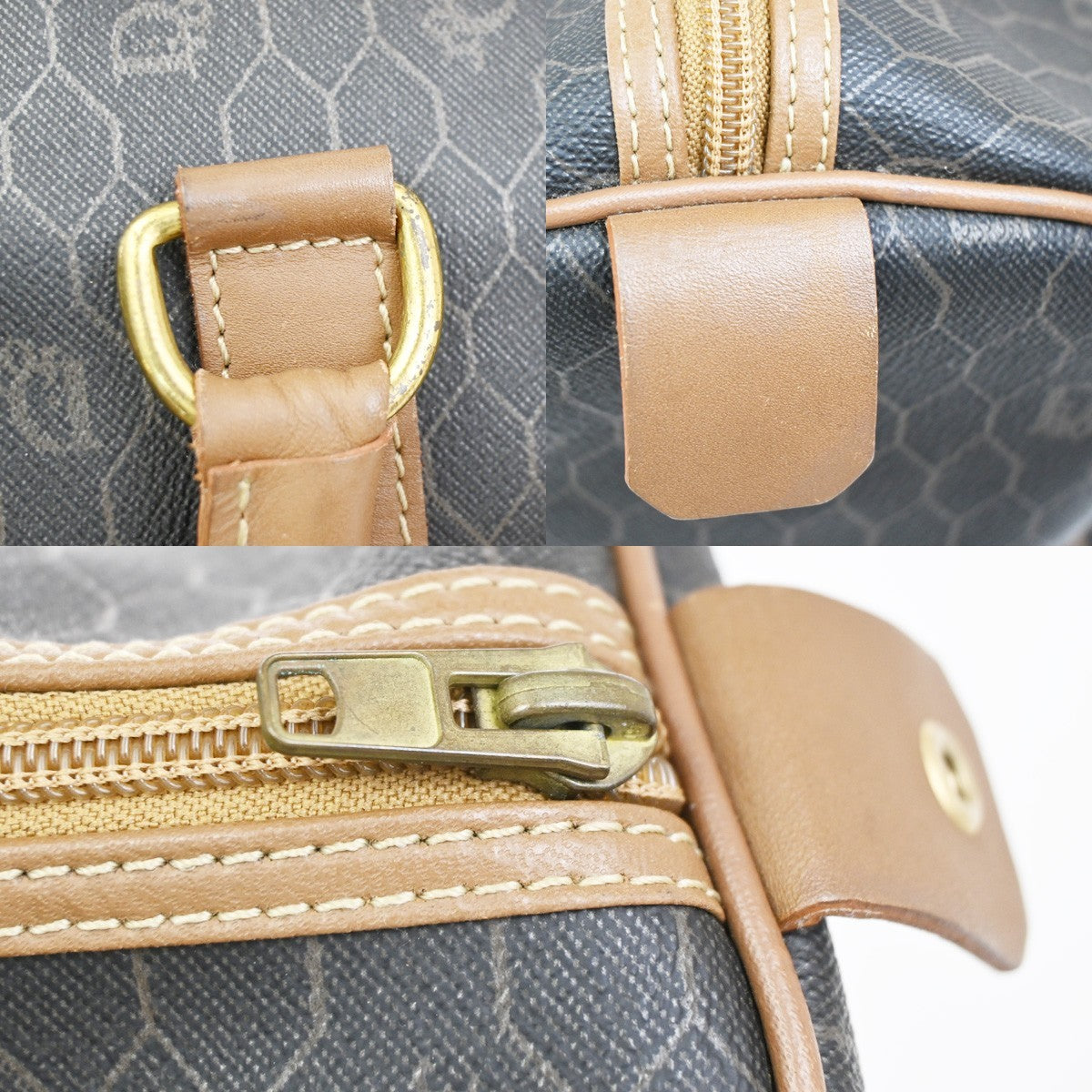 CHRISTIAN DIOR Logo Trotter Honeycomb Hand Bag PVC Leather BN Black GHW 38KC674