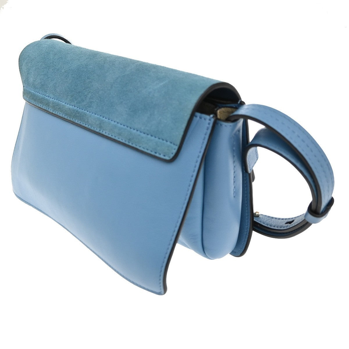CHLOE Logo Faye Crossbody Shoulder Bag Suede Leather Blue Spain GHW 38CA694