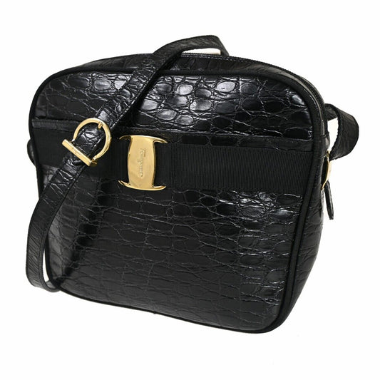 SALVATORE FERRAGAMO Vara Crossbody Shoulder Bag Embossing Leather Black 61SH200