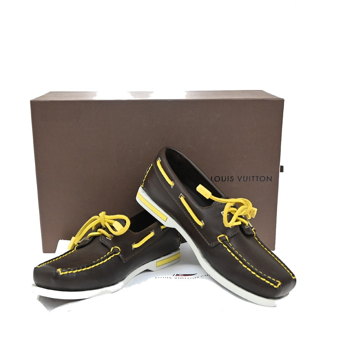 LOUIS VUITTON Logo Vuitton Cup Shoes Size 37  Leather Brown Yellow 88EE321