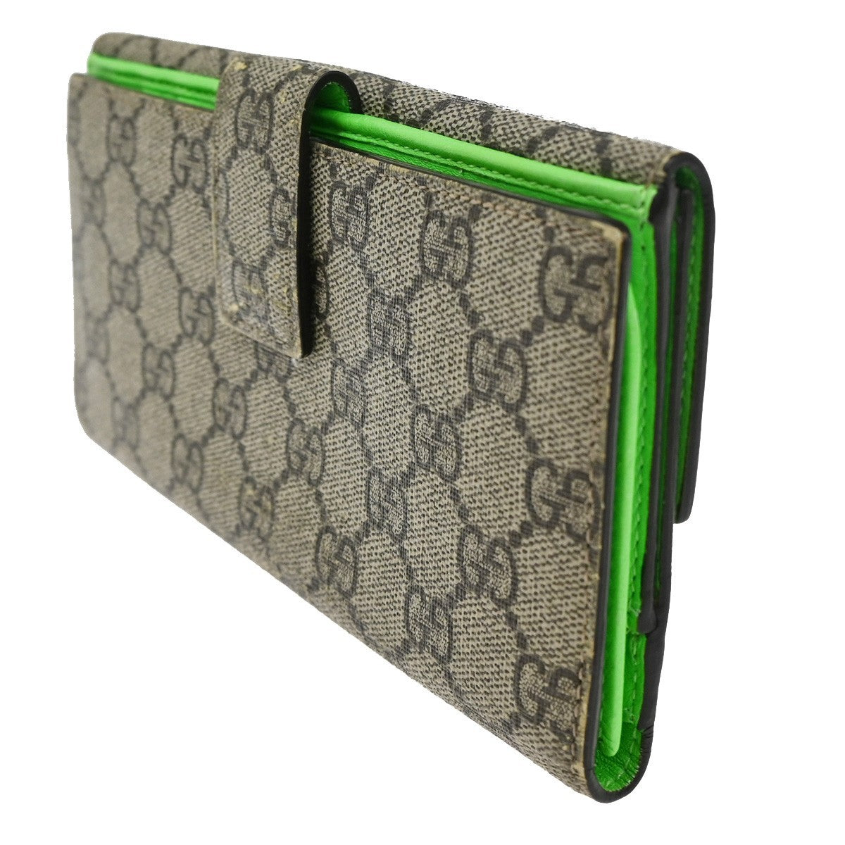 GUCCI Logo GG Tri-fold Long Wallet Supreme Leather Brown Green Heart 01TA236