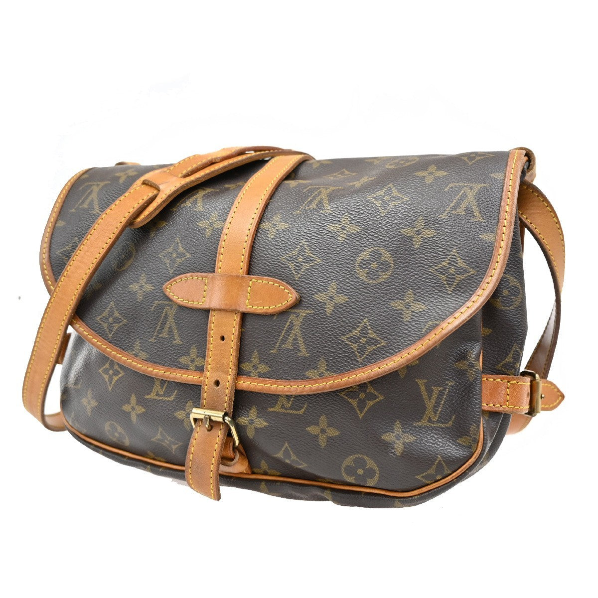 LOUIS VUITTON Logo Saumur 30 Shoulder Bag Monogram Leather Brown 73TA035
