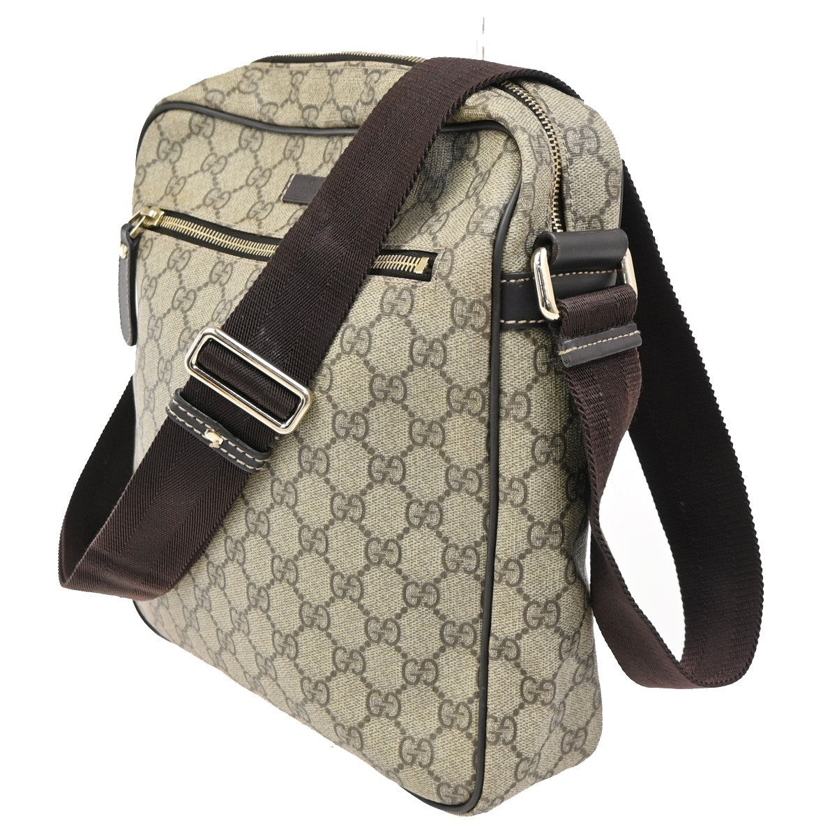GUCCI Logo Crossbody Shoulder Bag Supreme Leather Canvas Brown GHW 38TA567
