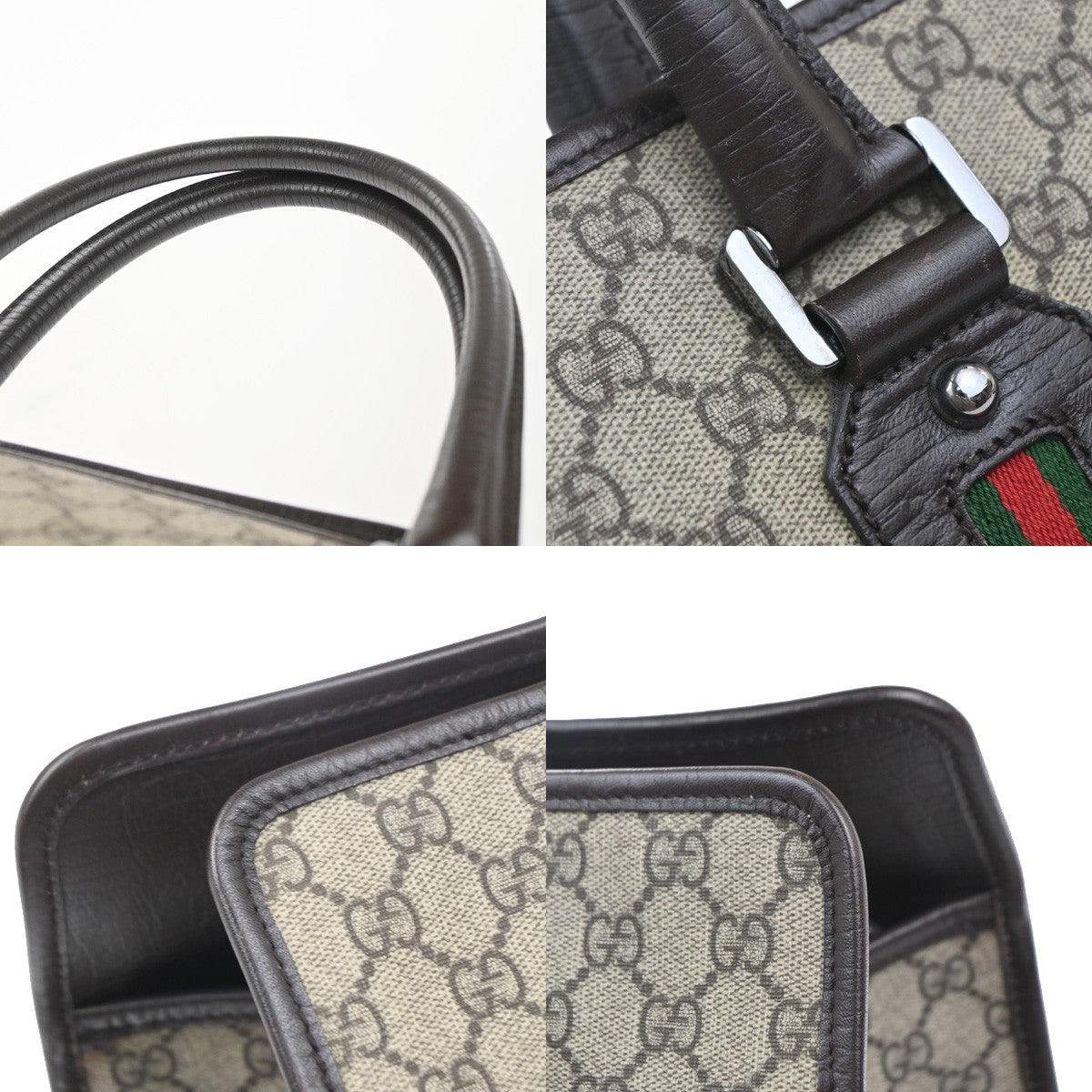 GUCCI Logo GG Pattern Sherry Shoulder Tote Bag Supreme Leather Brown 77KP593