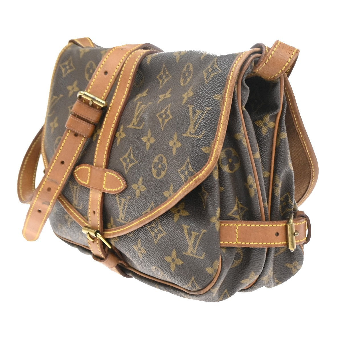 LOUIS VUITTON Logo Saumur 30 Shoulder Bag Monogram Leather Brown M42256 73CA867