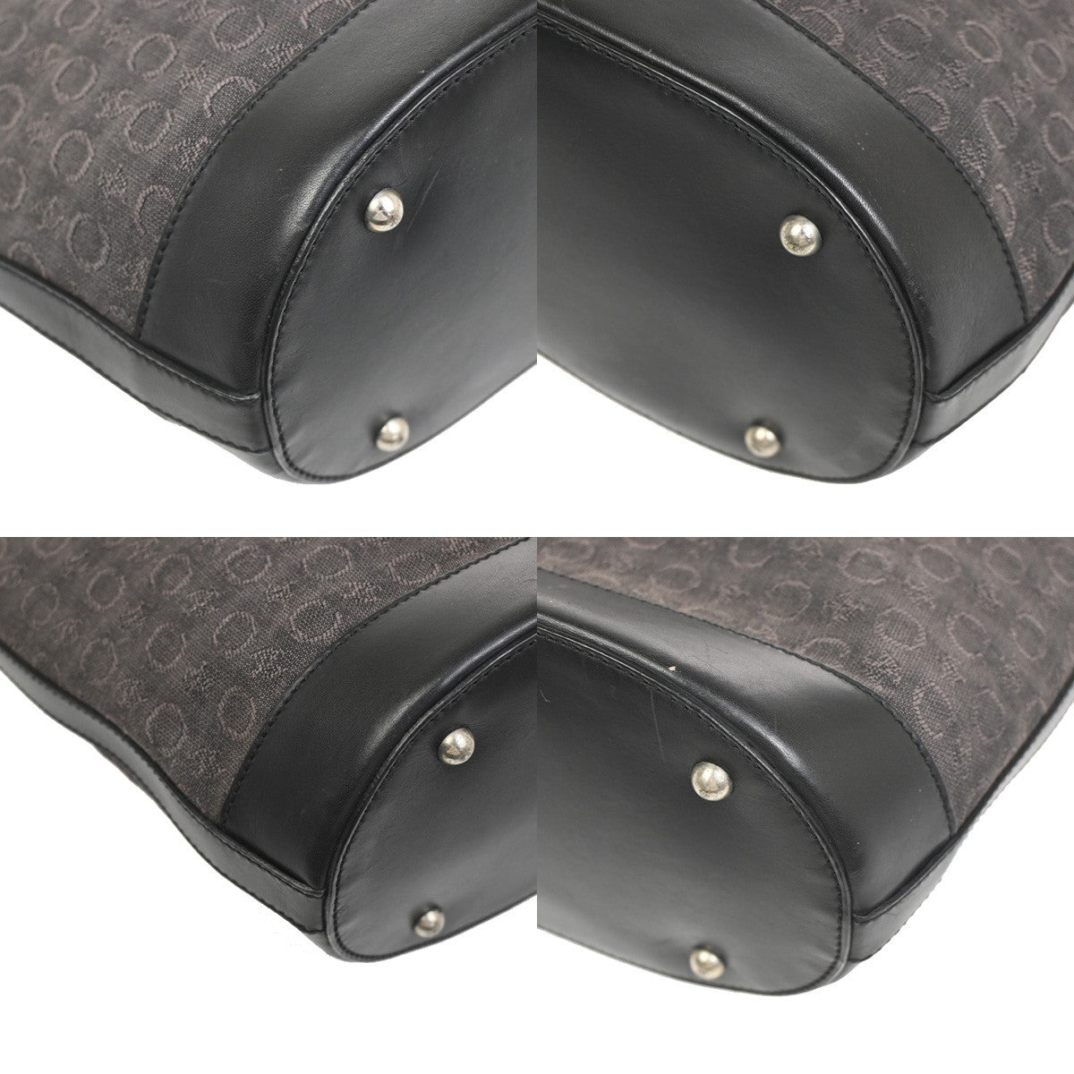CELINE C Macadam Shoulder Hand Tote Bag Canvas Leather Black SHW Italy 34KC678