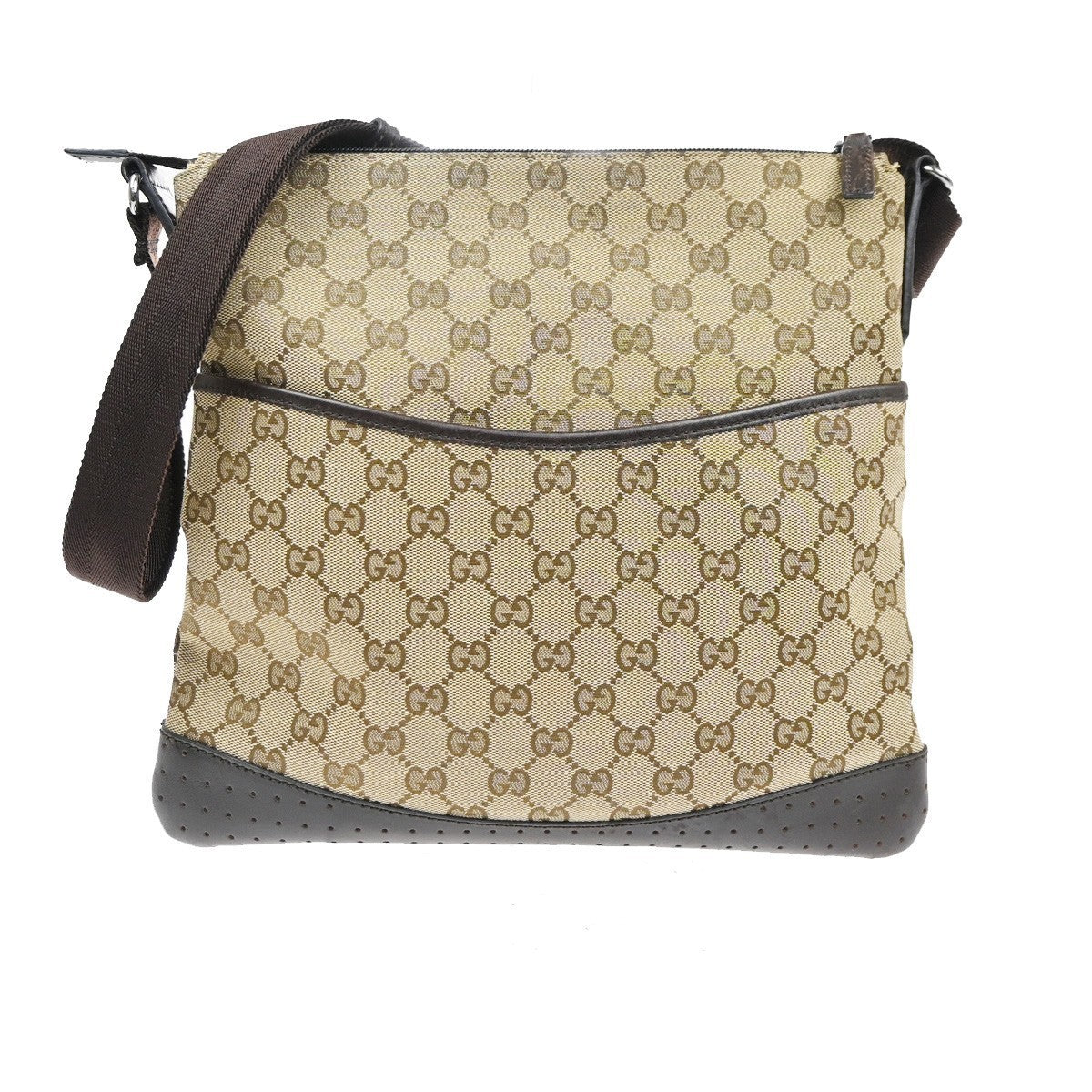 GUCCI Logo GG Crossbody Shoulder Bag Leather Canvas Brown SHW Italy 83KD060
