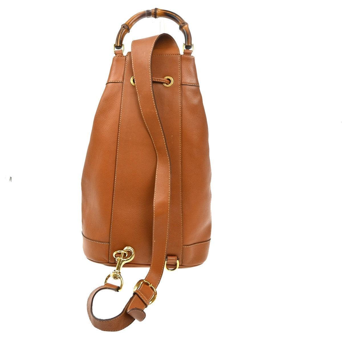 GUCCI Logo Bamboo 2way One Shoulder Body Hand Bag Brown Gold Italy 31CA655