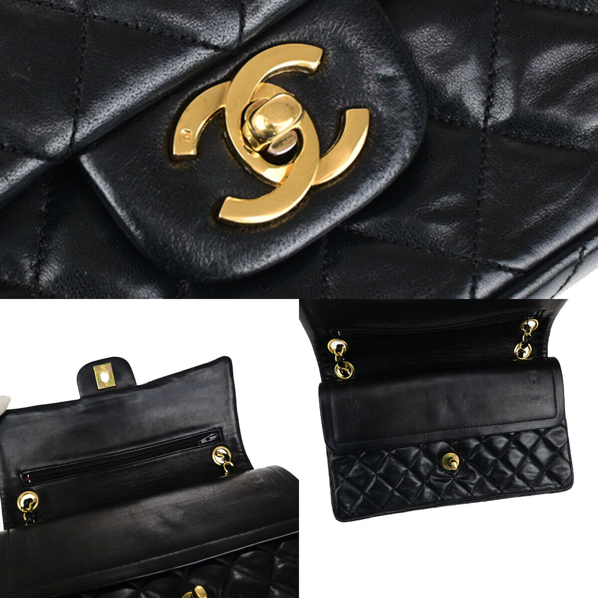 CHANEL CC Matelasse 25 Double Flap Chain Shoulder Bag Leather Black GHW 351RK767