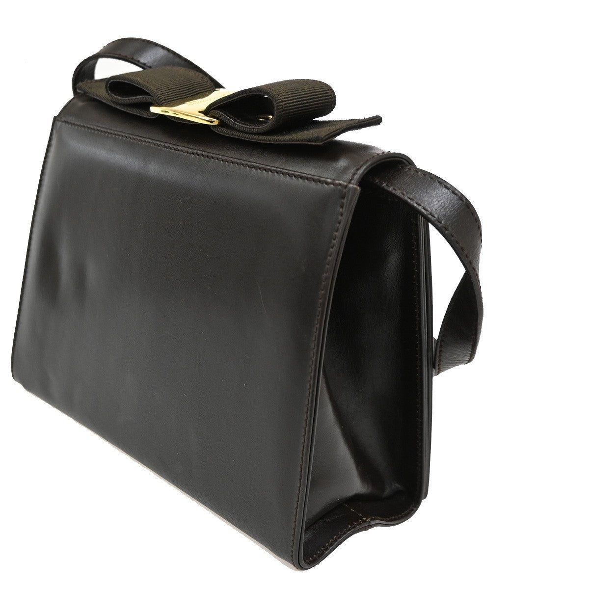 Salvatore Ferragamo Vara Bow Ribbon Hand Bag Leather Brown GHW Italy 05CA495