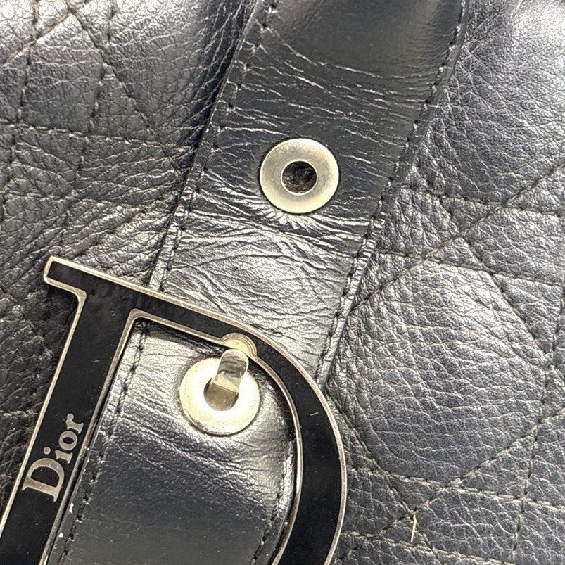CHRISTIAN DIOR Logo Cannage Mini Boston Hand Bag Leather Black SHW Italy 96MA500