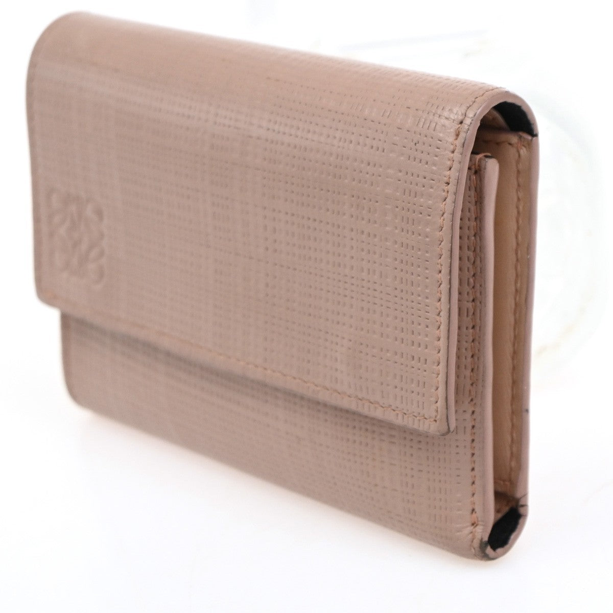 LOEWE Logo Anagram Trifold Wallet Purse Leather Pink Made In Spain 65CA567