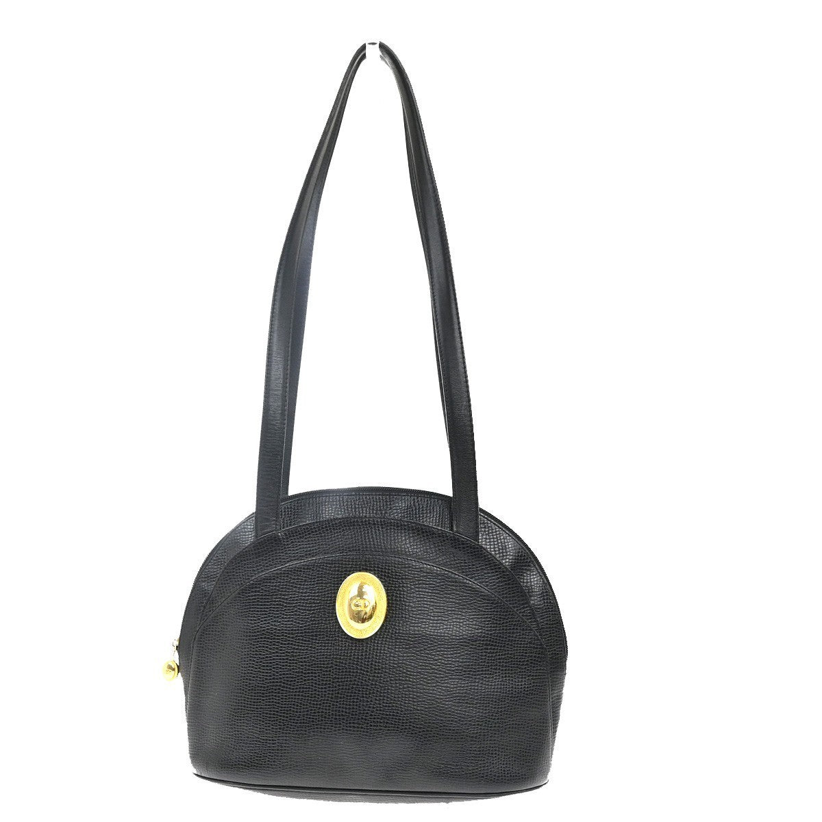 CHRISTIAN DIOR Logo Shoulder Bag Embossing Leather Black GHW France 35MA215
