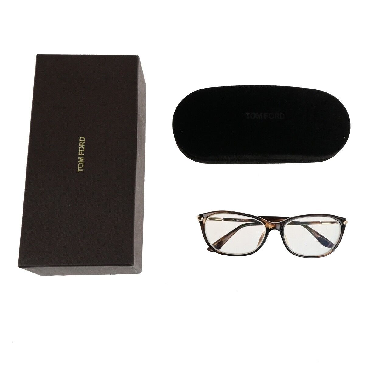 TOM FORD Logo Glasses Frame Eye Wear Plastic Brown Gold Plated Accessory 02KA513